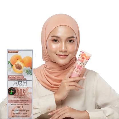 XQM BB Blemish Apricot Base Cream | 6-in-1 Multifunction BB Cream with Hyaluronic Acid & Mineral Pigments | SPF 15 | 65ml