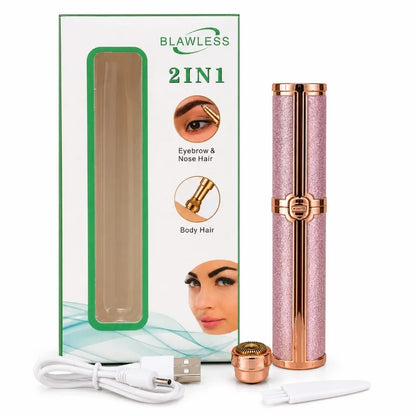 2-in-1 Flawless Facial Hair Remover & Eyebrow Trimmer | USB Rechargeable, Painless & Portable | Pink  Color
