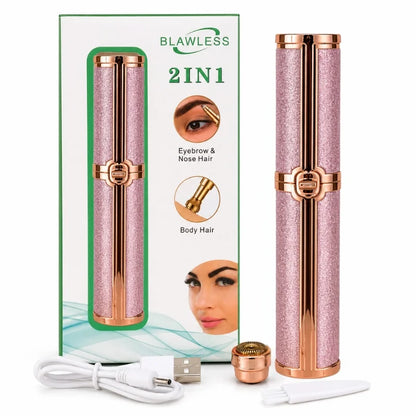 2-in-1 Flawless Facial Hair Remover & Eyebrow Trimmer | USB Rechargeable, Painless & Portable | Pink  Color