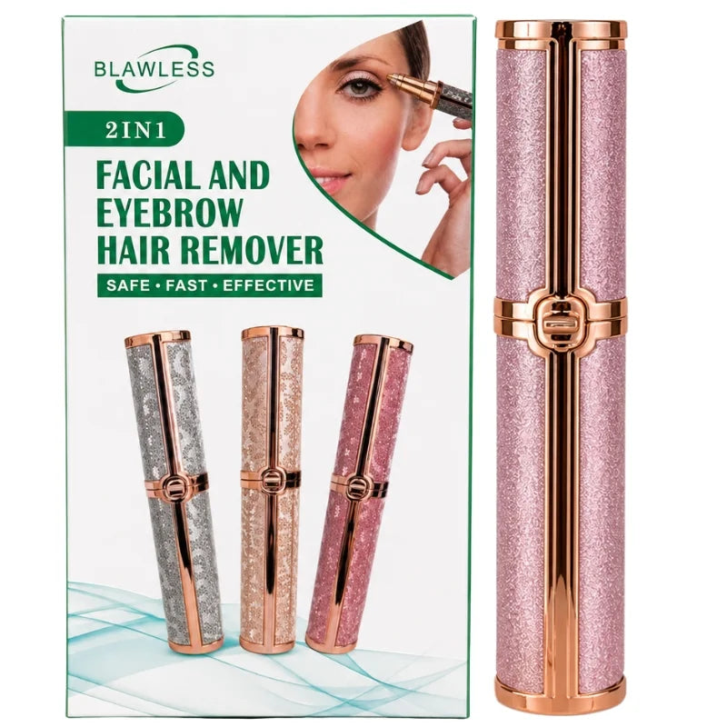 2-in-1 Flawless Facial Hair Remover & Eyebrow Trimmer | USB Rechargeable, Painless & Portable | Pink  Color