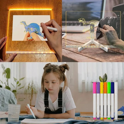 8x8 Inches LED Acrylic Writing Board with USB Light | 7 Colorful Erasable Pens |  Message Board with Markers & Stand