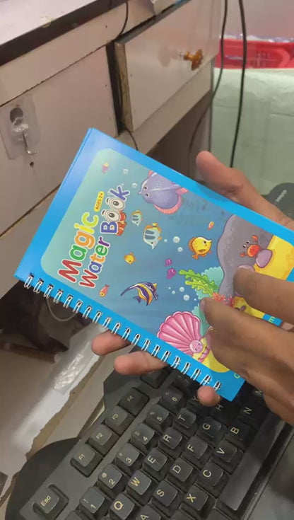 Magic Water Coloring Book For Toddlers Reusable Water Painting Book With 1 Pen Educational Travel Toy | 8 pages (Random Design)