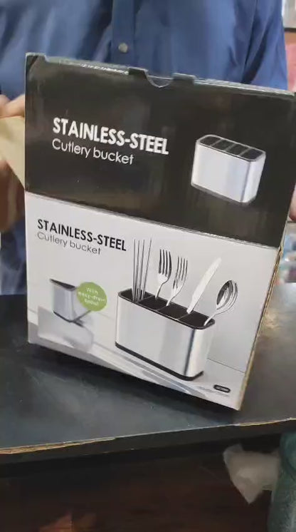 Stainless Steel Cutlery Bucket Durable Easy To Clean Organizer For Spoons Forks Knives Space Saving Kitchen Counter Storage