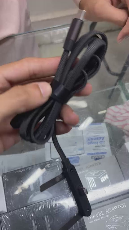 240W 2-in-1 Data Cable With Stand | 1.5 Meter C to C USB Data Cable | Fast Charging Nylon Braided Mobile Cable