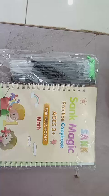 Sank Magic Practice Copybook Set 4 Books Pen And 10 Refills Durable Reusable Practical Choice For Continuous Writing And Learning For Kids