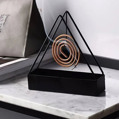 Triangle-Shaped Iron Mosquito Coil Holder | Creative Hanging & Standing Incense Burner | Durable Metal Design | Black | Pack of 1