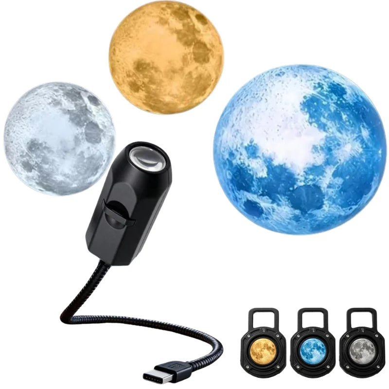 USB Moon & Earth Projection Atmosphere Light | 3 Interchangeable Lenses | Flexible Gooseneck  Projector Lamp
