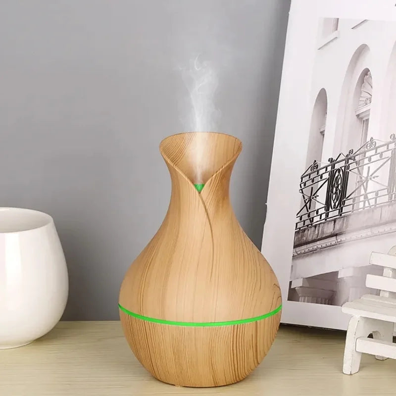 Vase-Shaped LED Humidifier | Model  JSQ07 | USB Wood Grain Ultrasonic Cold Mist Humidifier | Aromatherapy Air Freshener | 200 ml
