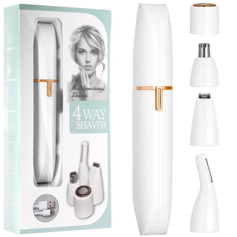 4-in-1 Electric Lady Shaver for Women | Rechargeable Cordless Hair Remover | Bikini Trimmer, Nose & Eyebrow Trimmer | For Face, Legs & Underarms