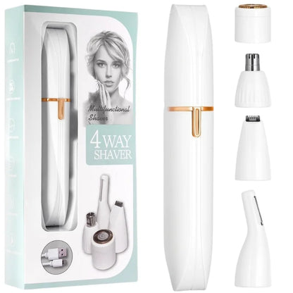 4-in-1 Electric Lady Shaver for Women | Rechargeable Cordless Hair Remover | Bikini Trimmer, Nose & Eyebrow Trimmer | For Face, Legs & Underarms