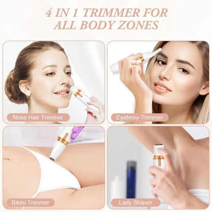 4-in-1 Electric Lady Shaver for Women | Rechargeable Cordless Hair Remover | Bikini Trimmer, Nose & Eyebrow Trimmer | For Face, Legs & Underarms