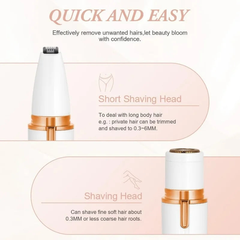 4-in-1 Electric Lady Shaver for Women | Rechargeable Cordless Hair Remover | Bikini Trimmer, Nose & Eyebrow Trimmer | For Face, Legs & Underarms